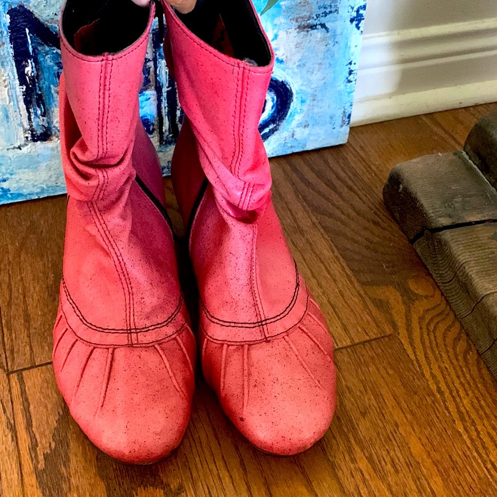 Rieker Speckled Ombré RED Ruched leather Ankle Boots Side Zip Sz 36 - Picture 8 of 16